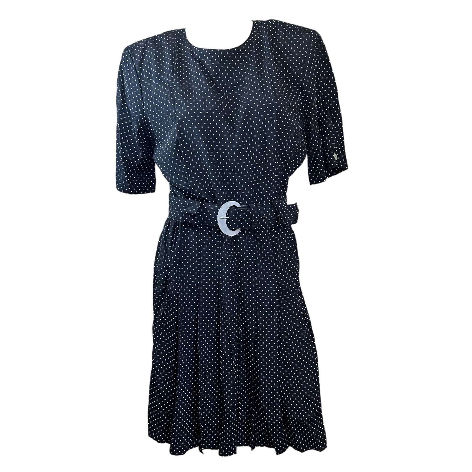 Vintage All That Jazz Black & White Polka Dot Belted Classic Dress 13/14=L